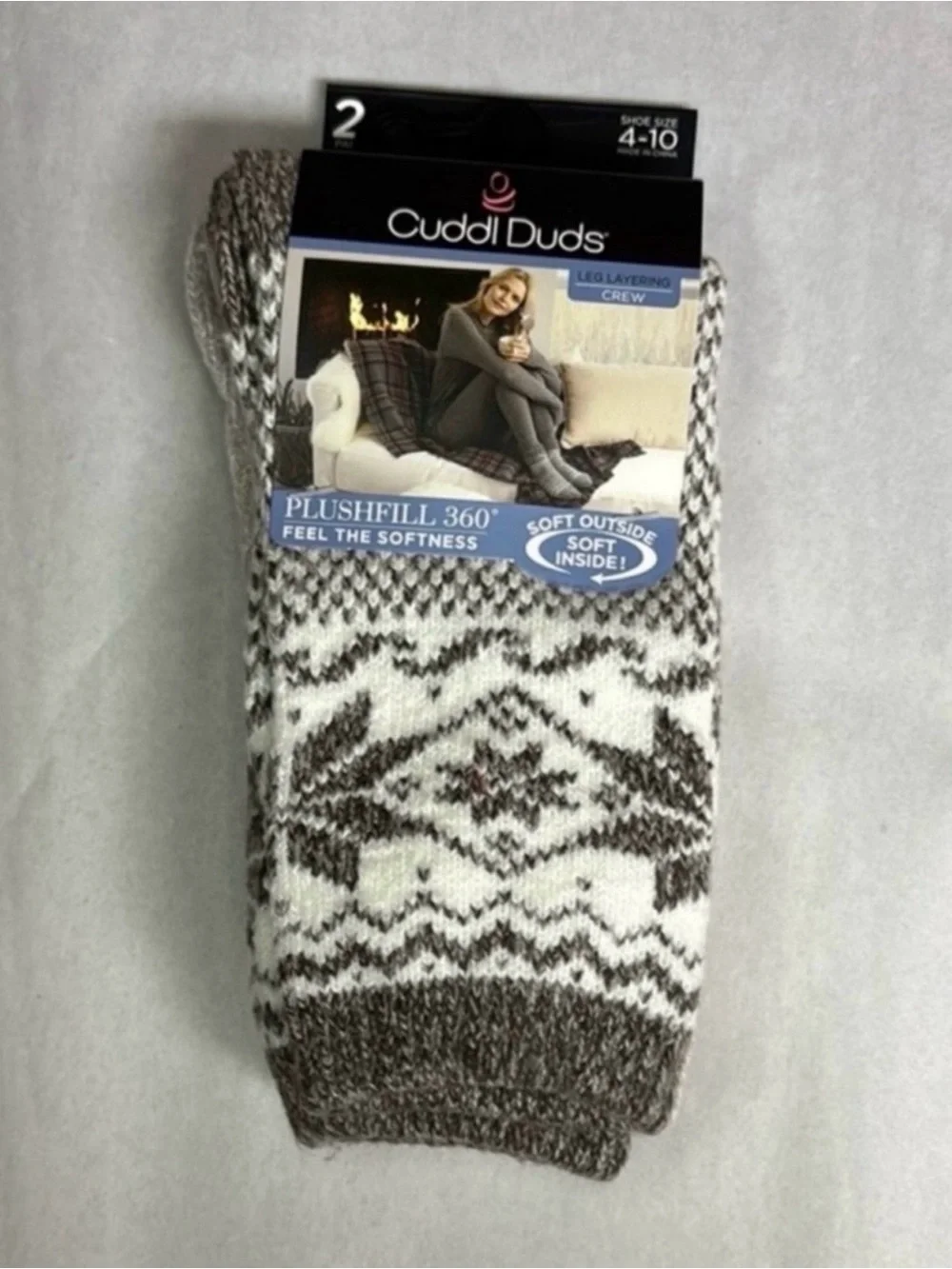 New Cuddl Duds Socks Women’s 2 Pair Brown & White Soft Leg Layering Crew Casual